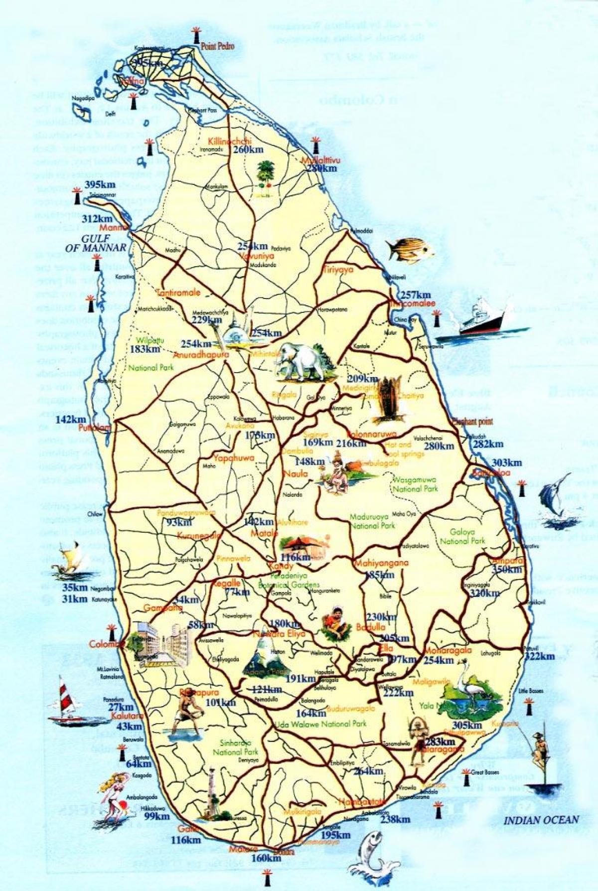 tourist map Sri Lanka linnad