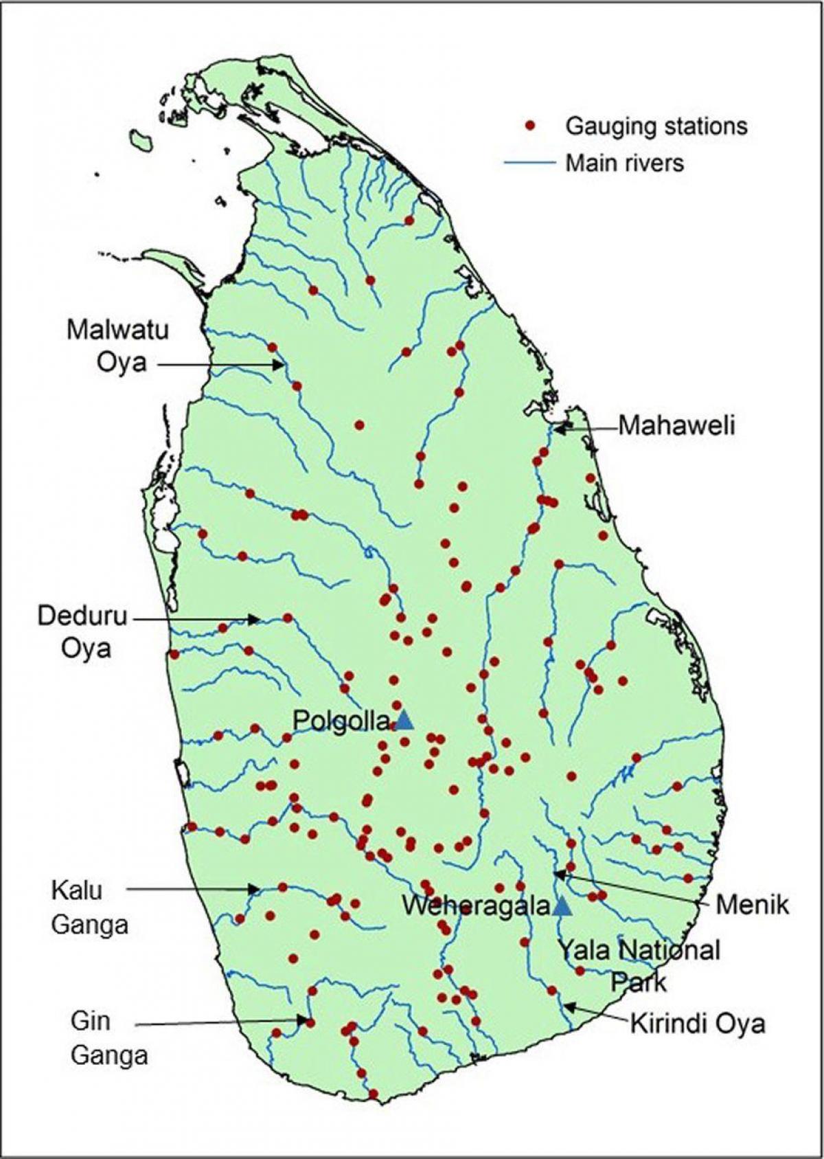 Sri Lanka peamised jõed, kaart