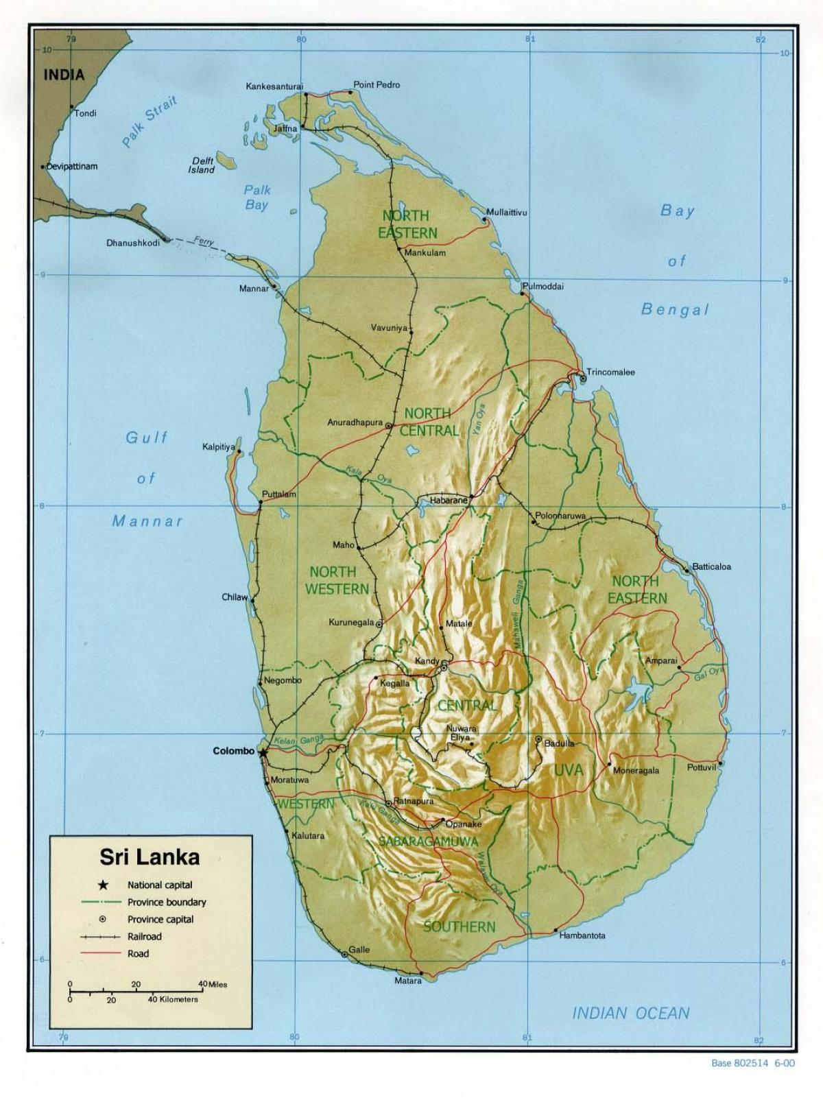 kaart Sri Lanka füüsilise