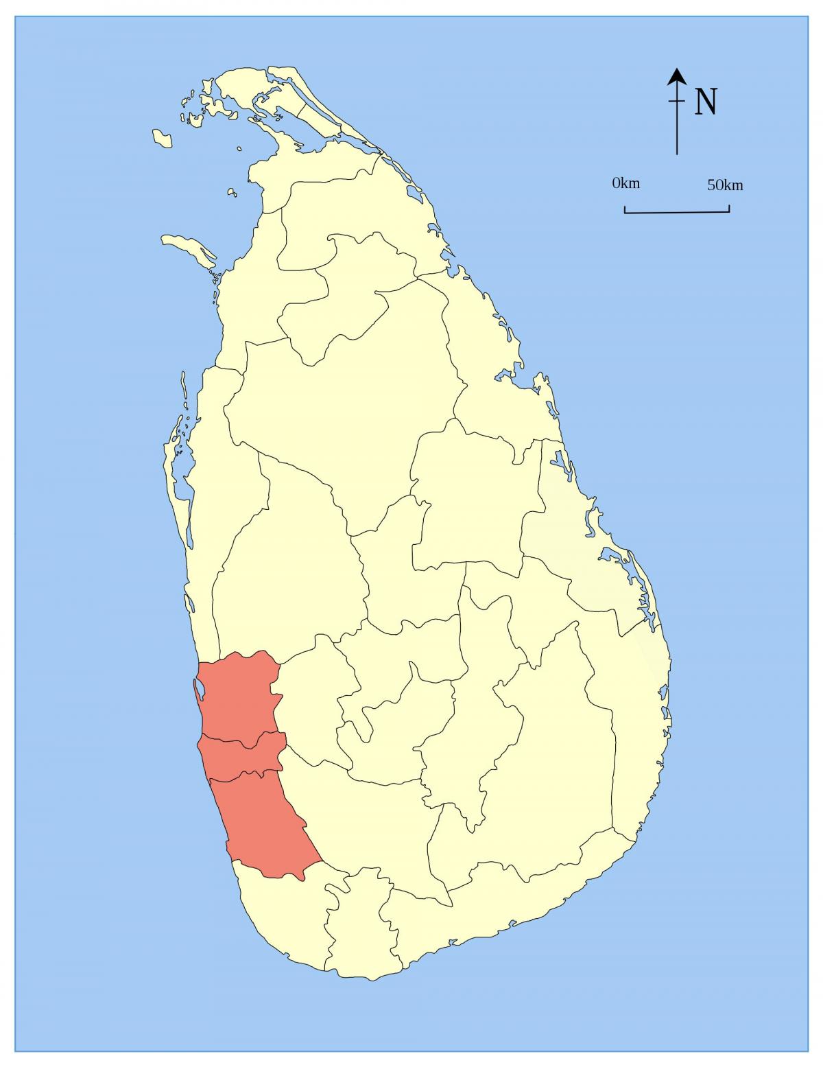 kaart Sri Lanka lääne maakond