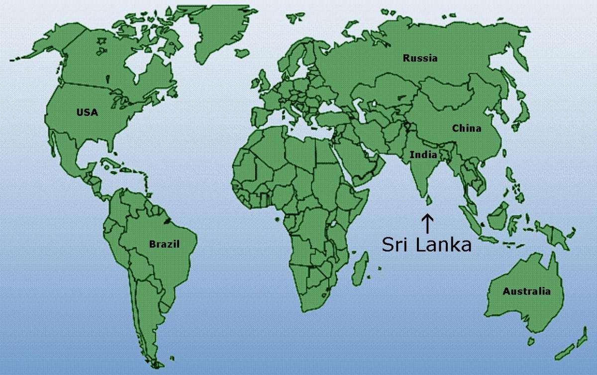 maailma kaart, mis näitab Sri Lanka
