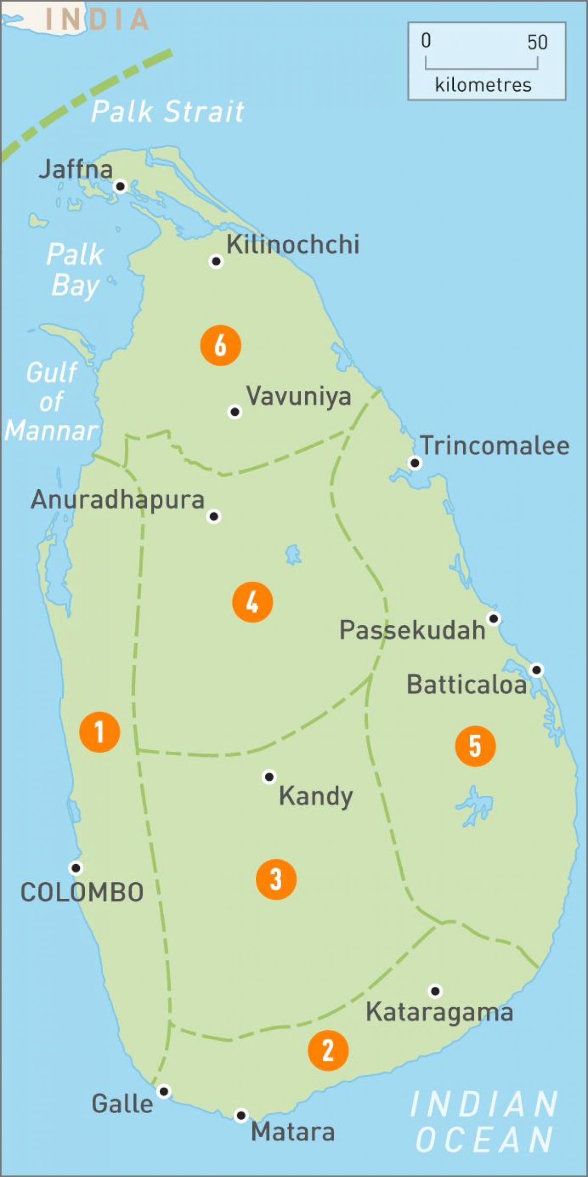 kaart Sri Lanka piirkonnad