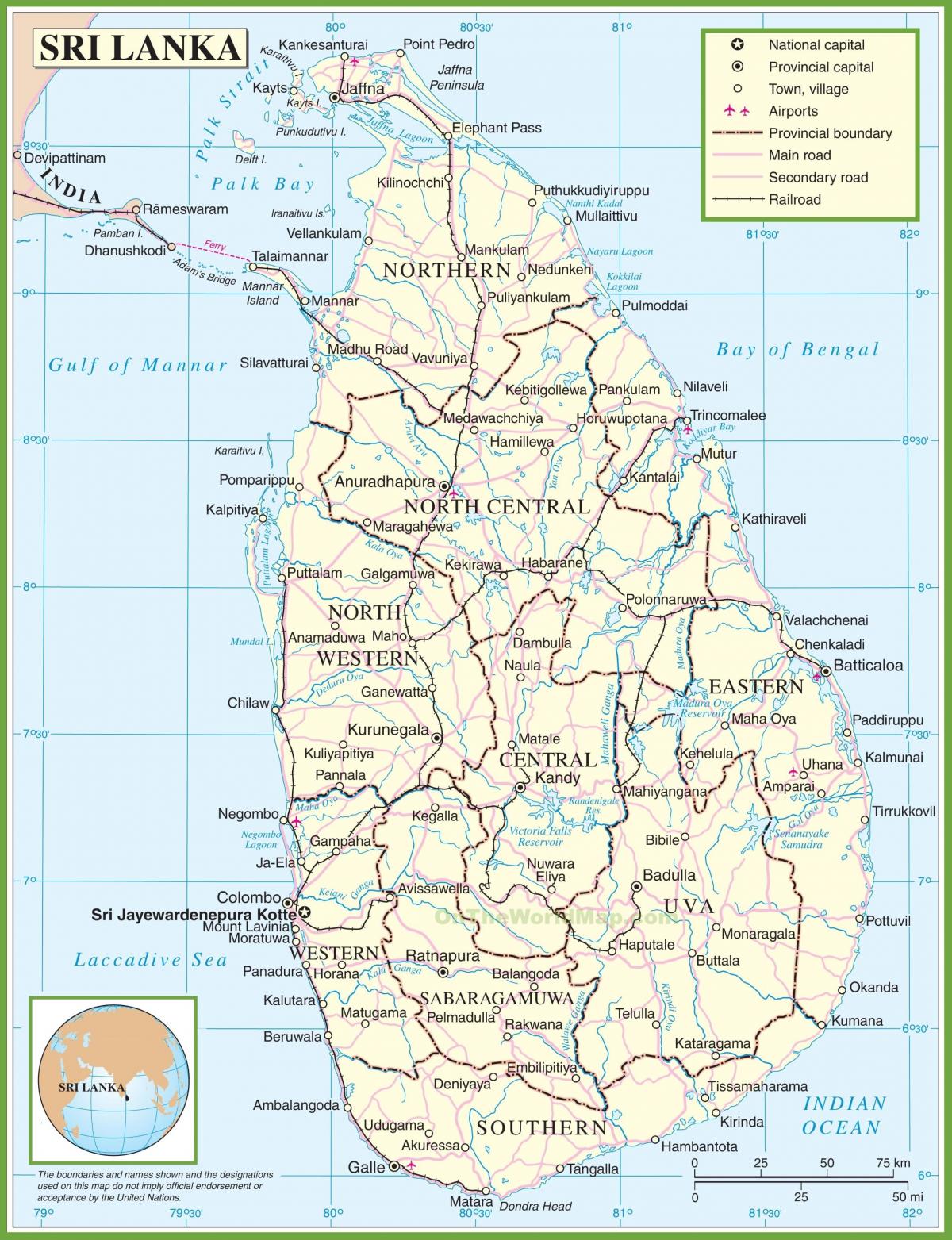 kaart Sri Lanka poliitilis