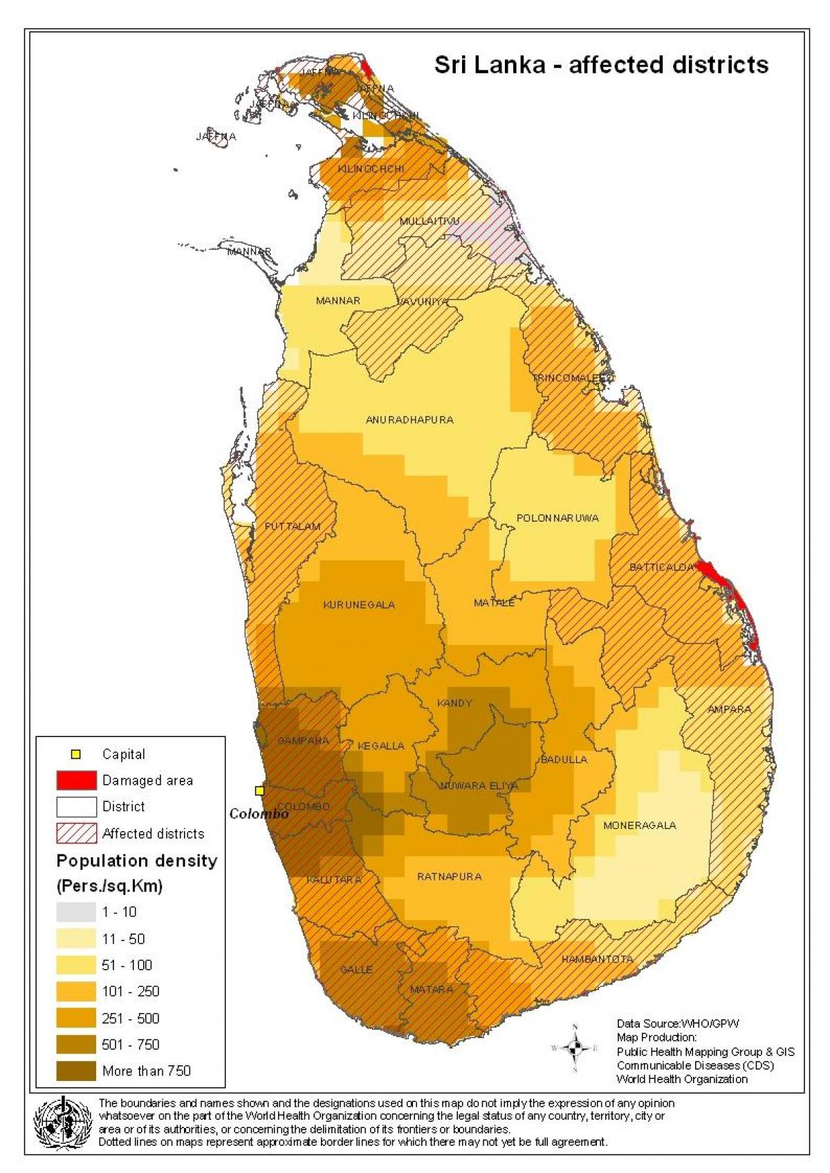 kaart Sri Lanka elanike tihedus