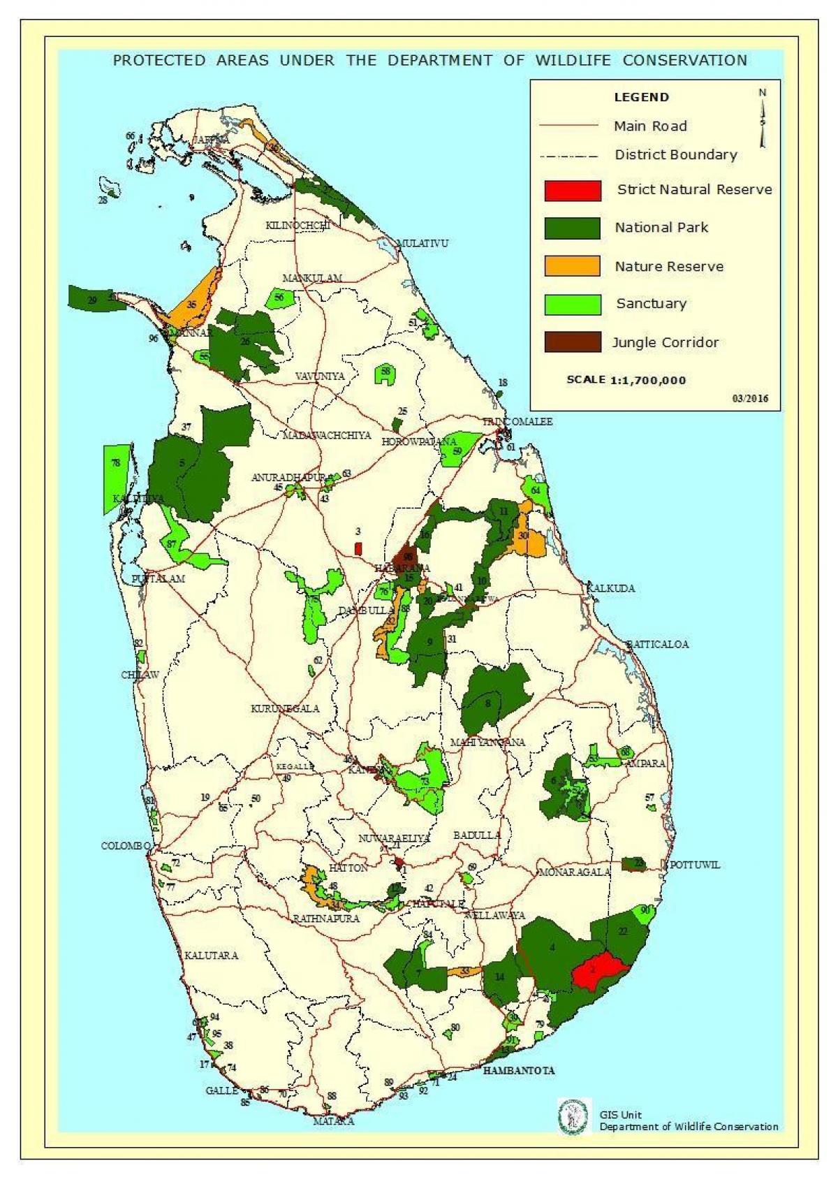 rahvuspargid Sri Lanka kaart