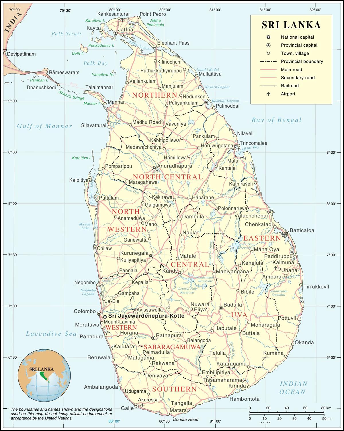 Sri Lanka teede kaart, kaugus kalkulaator