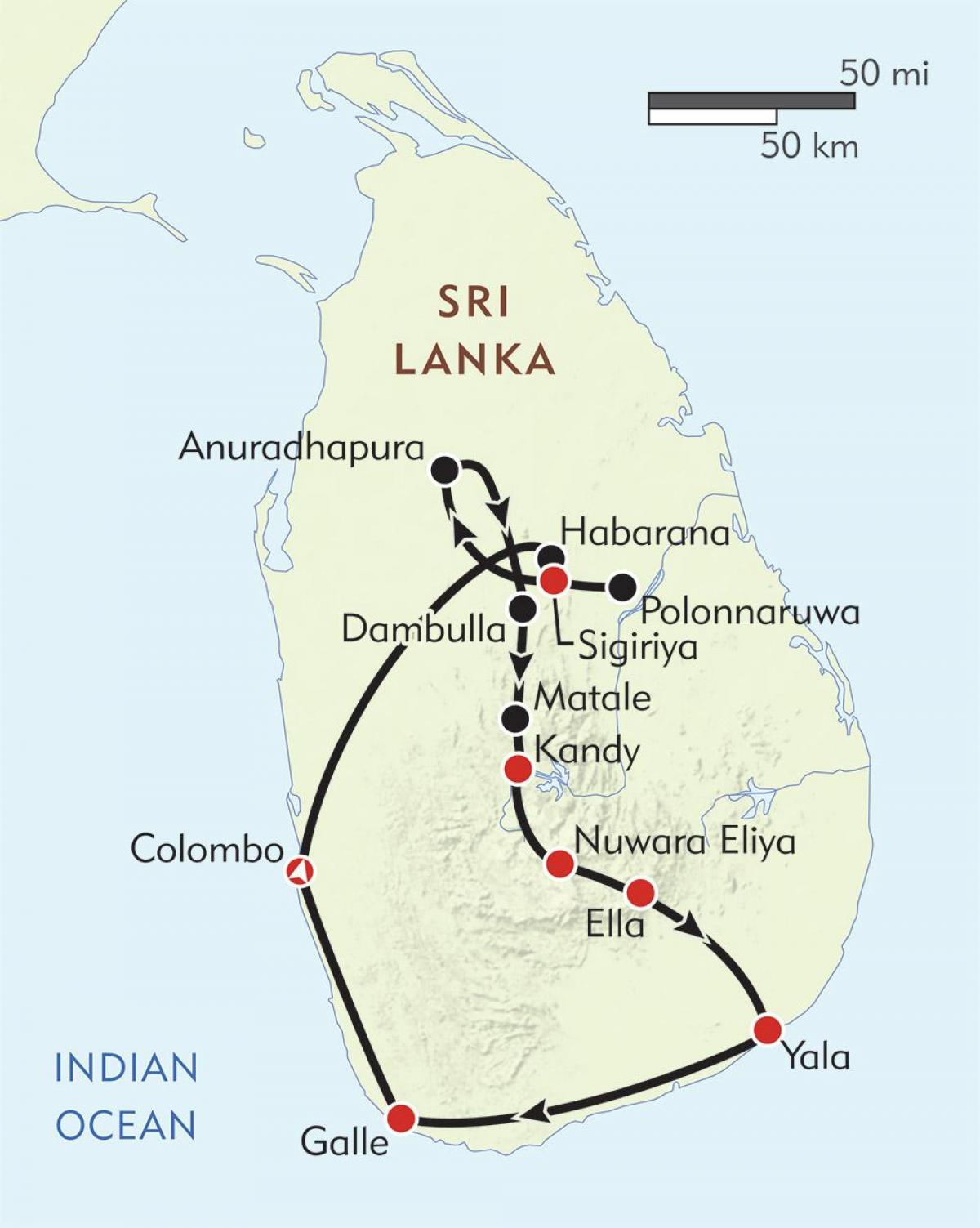 kaart Sri Lanka teekond