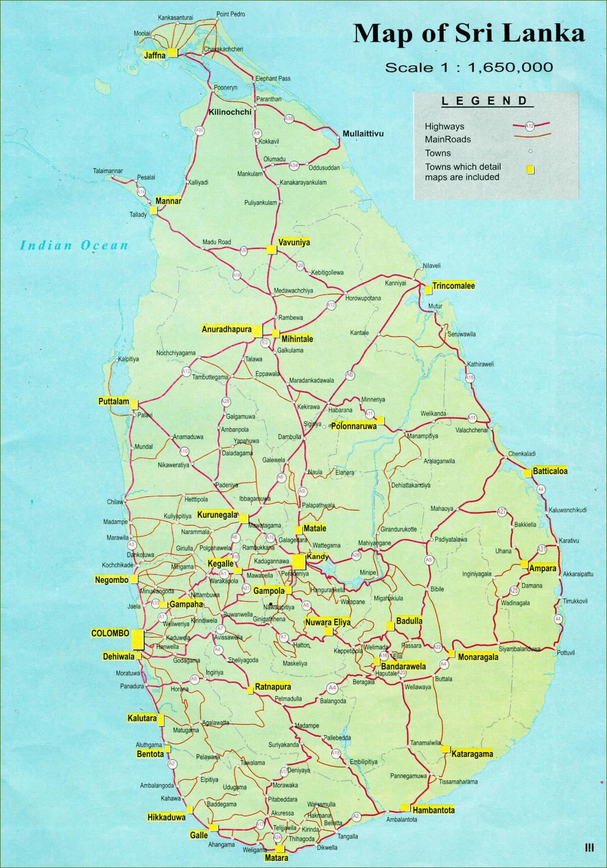 kaart tourist map Sri Lanka tee