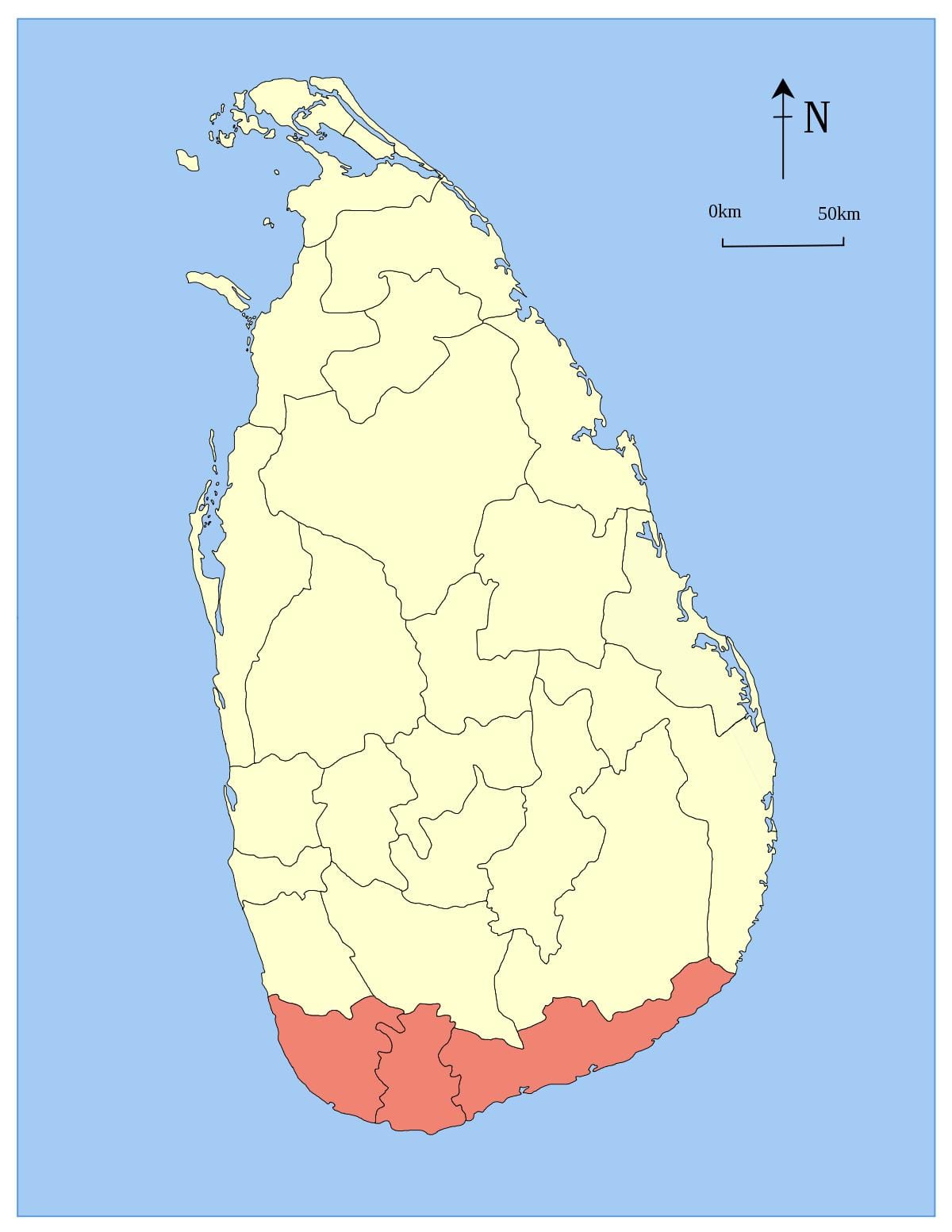 kaart alla lõuna-Sri Lanka