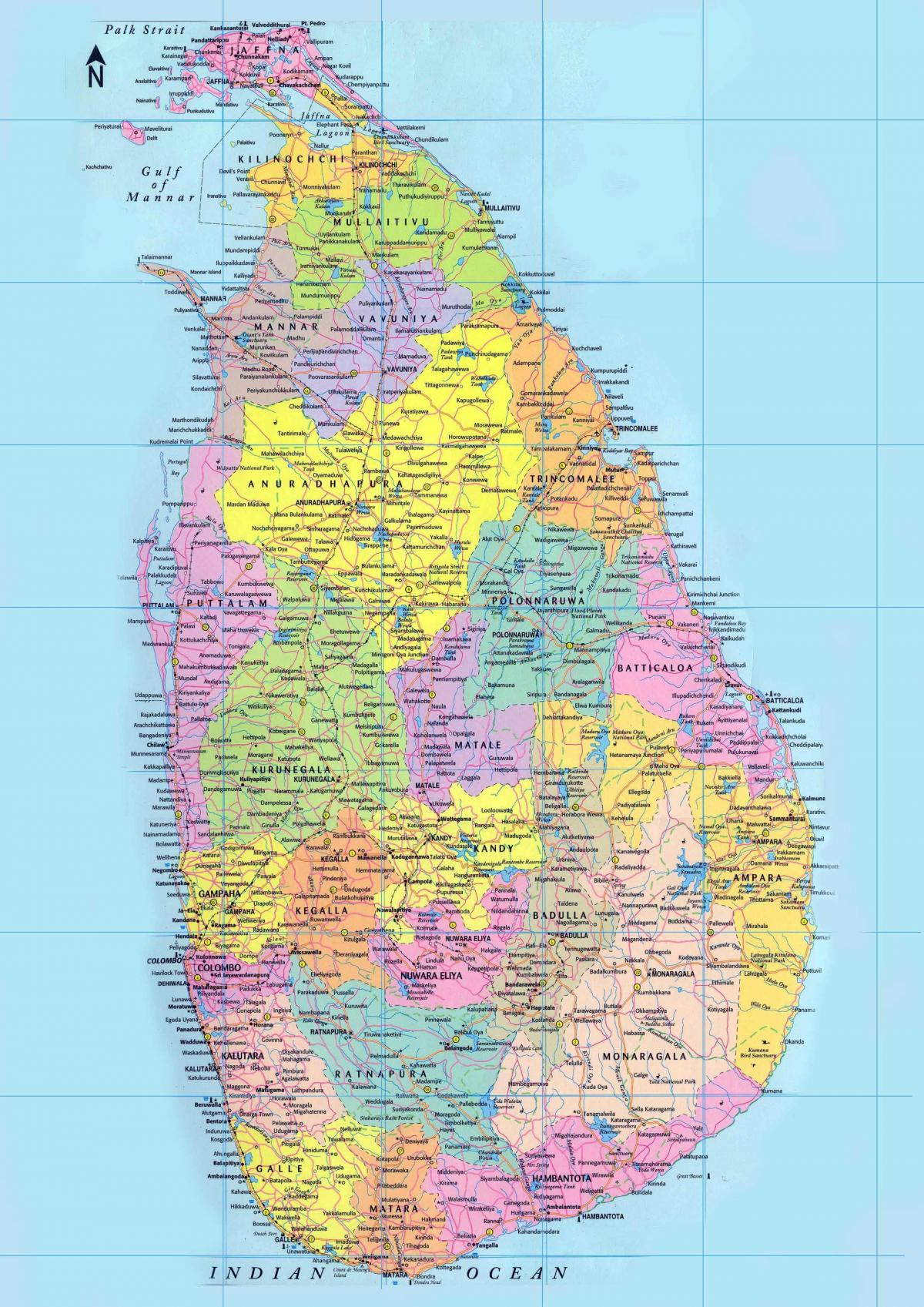 üksikasjalik kaart Sri Lanka teede