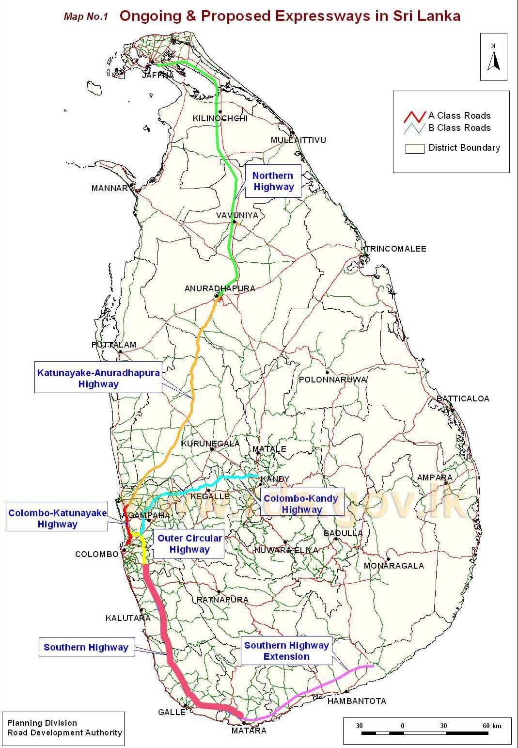 kaart Sri Lanka kiirtee
