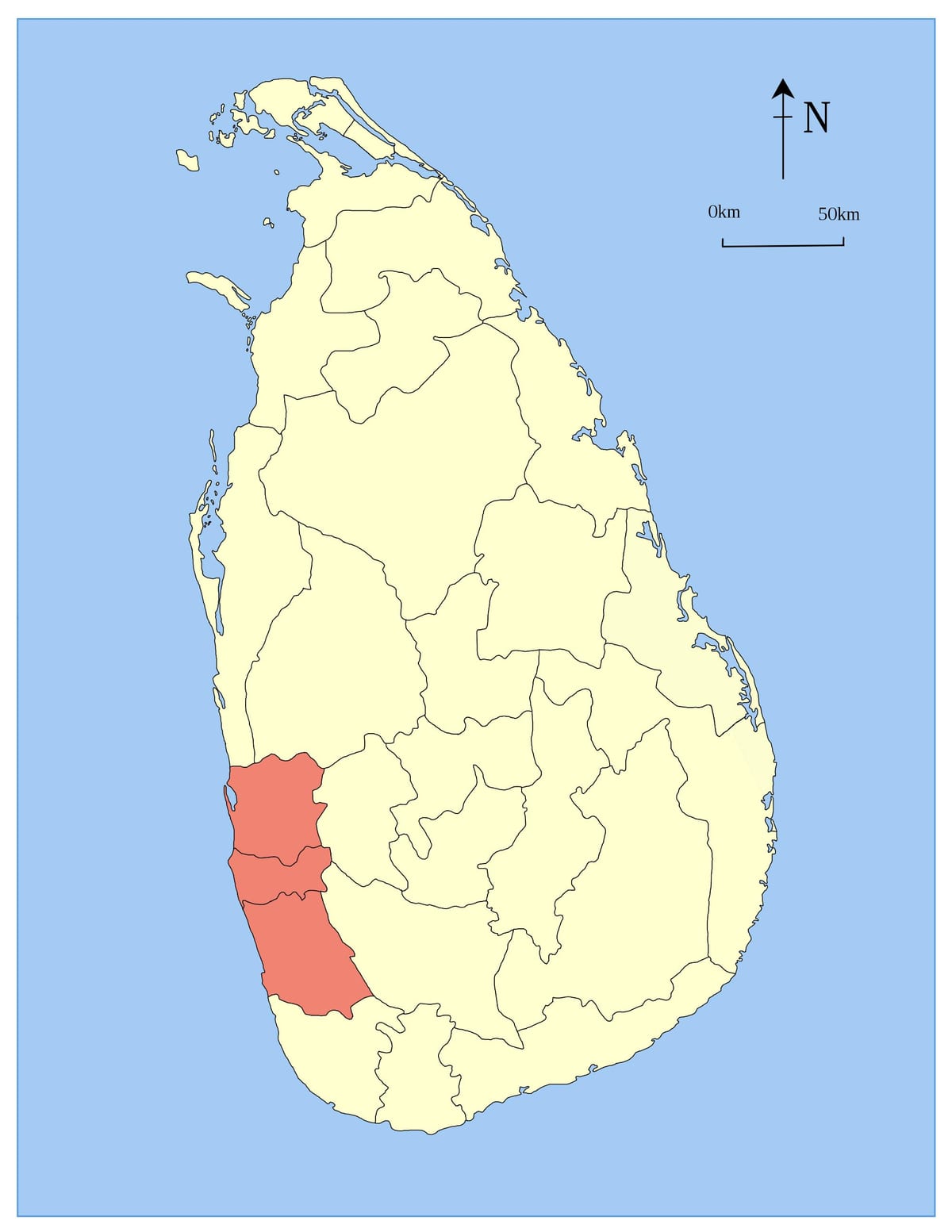 kaart Sri Lanka lääne maakond