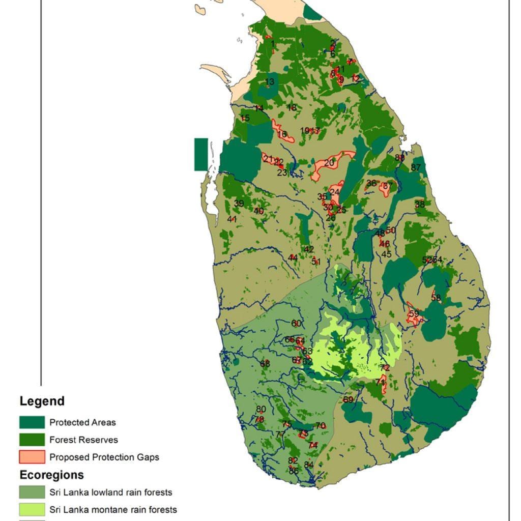 kaart Sri Lanka metsad