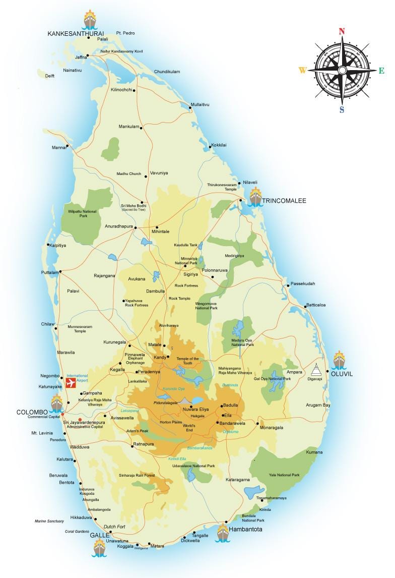 Sri Lanka vaatamisväärsusi kaart