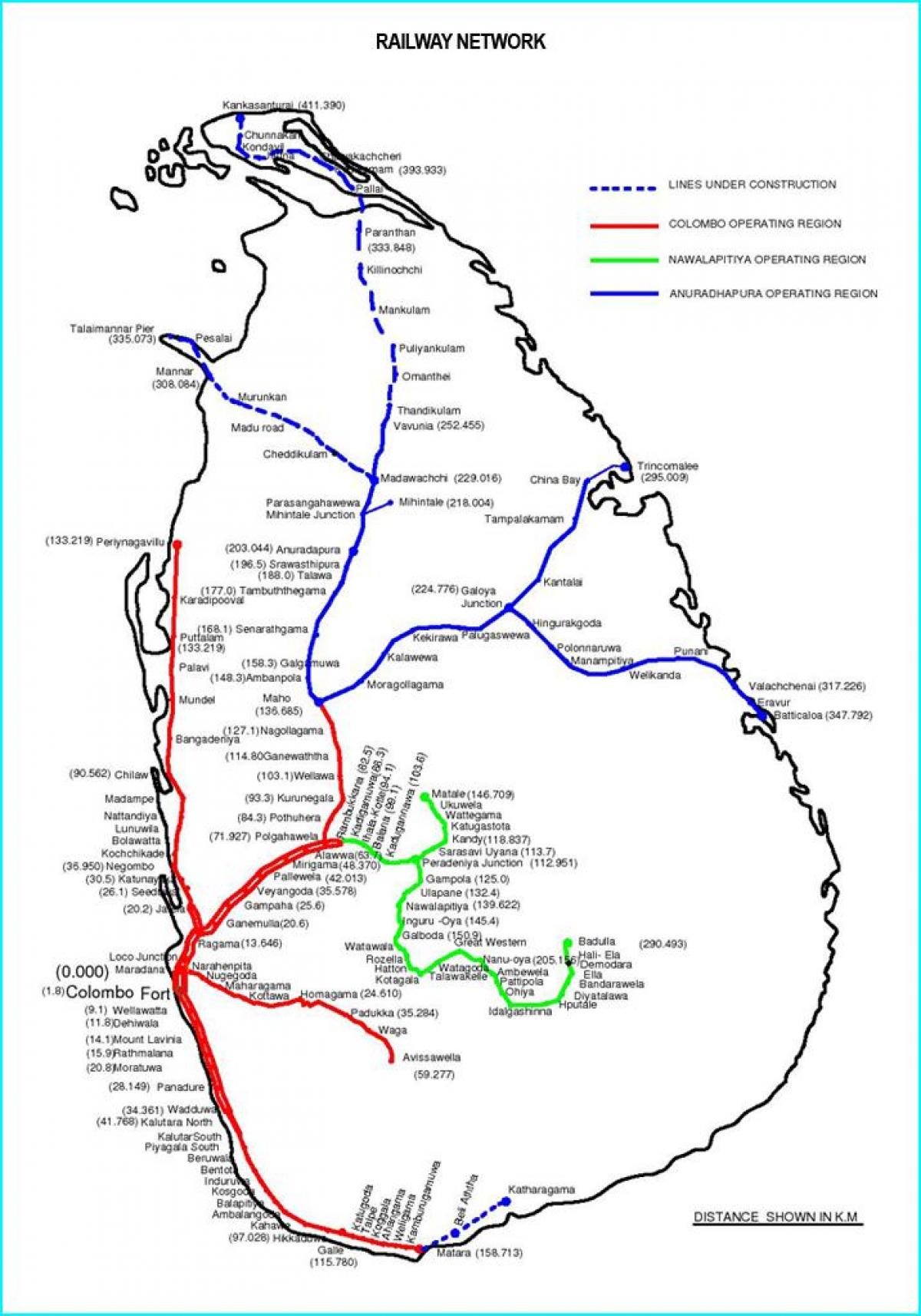 raudtee marsruut kaardil Sri Lanka
