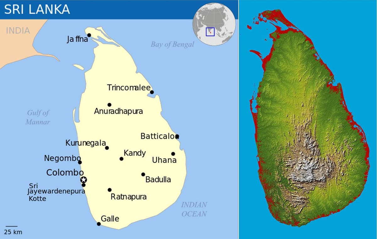 kaart Sri Lanka topograafiline