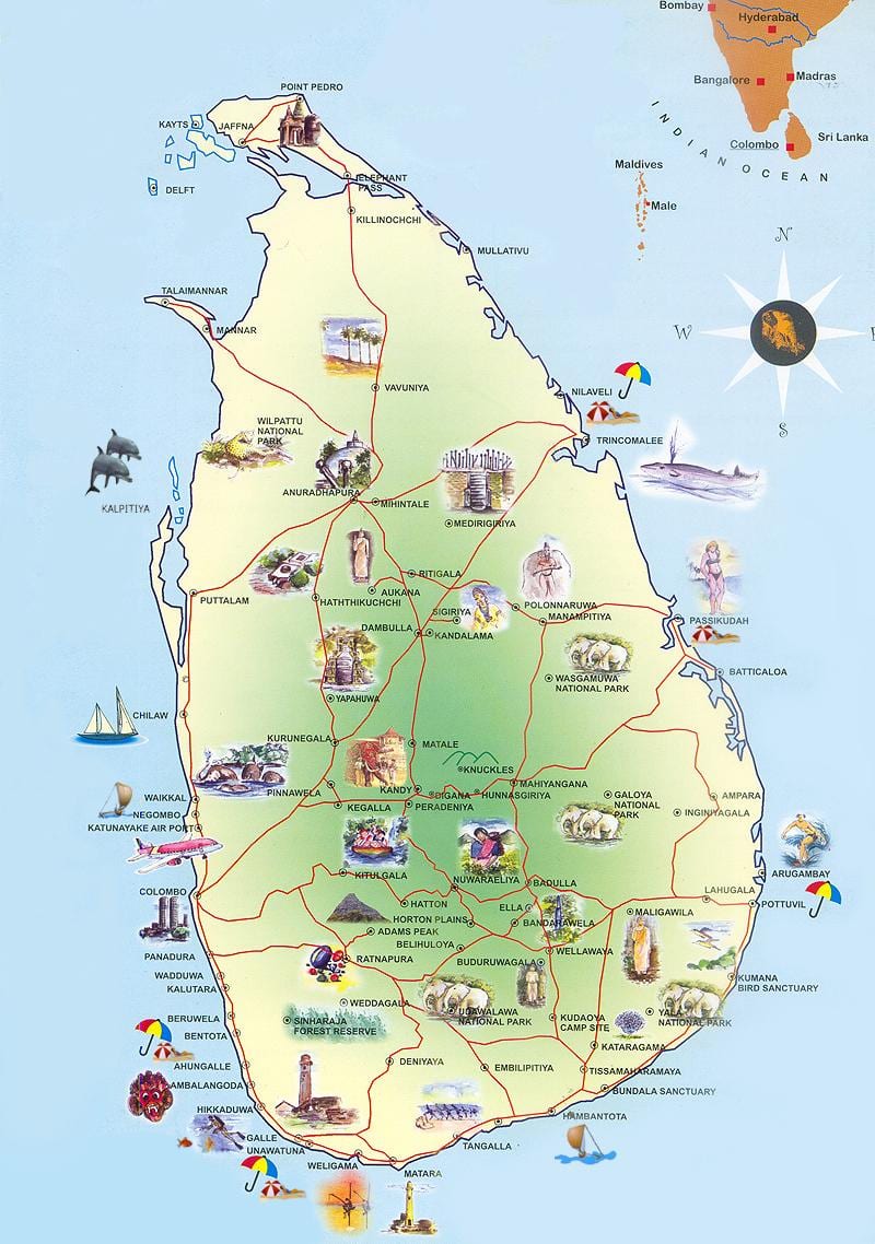 vaatamisväärsused Sri Lanka kaart