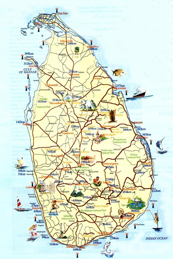 Sri Lanka kohti kaardil