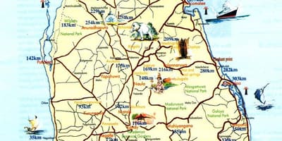 Tourist map Sri Lanka linnad