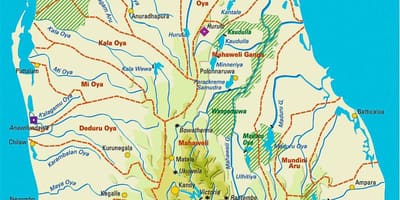 Kaart Sri Lanka reservuaarid