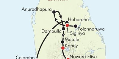 Kaart Sri Lanka teekond